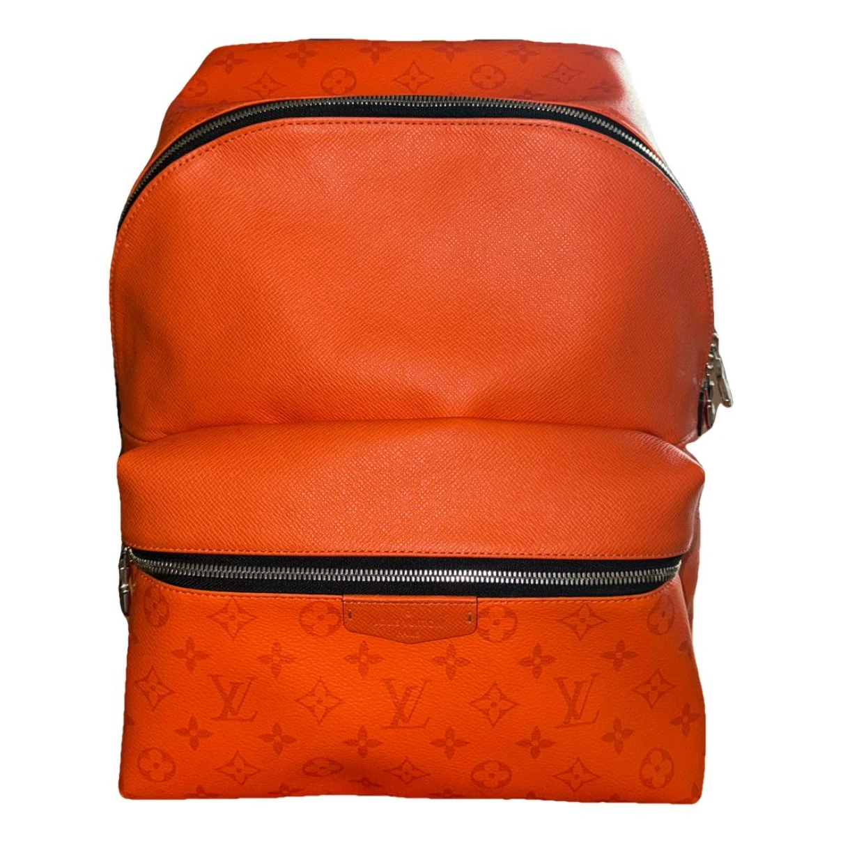 Pre-owned Louis Vuitton Discovery Leather Weekend Bag In Orange