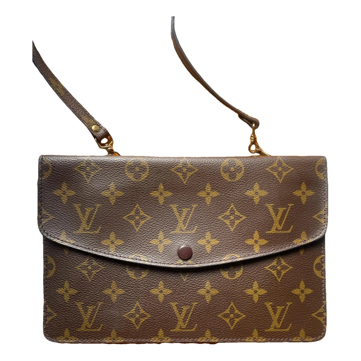 Pre-owned Louis Vuitton Double Zip Cloth Clutch Bag In Brown