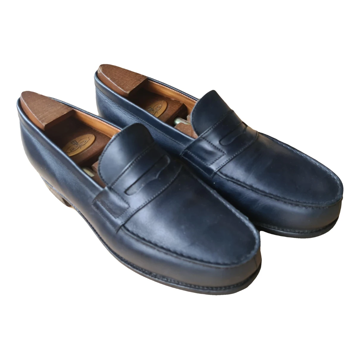 Pre-owned Jm Weston Leather Flats In Navy