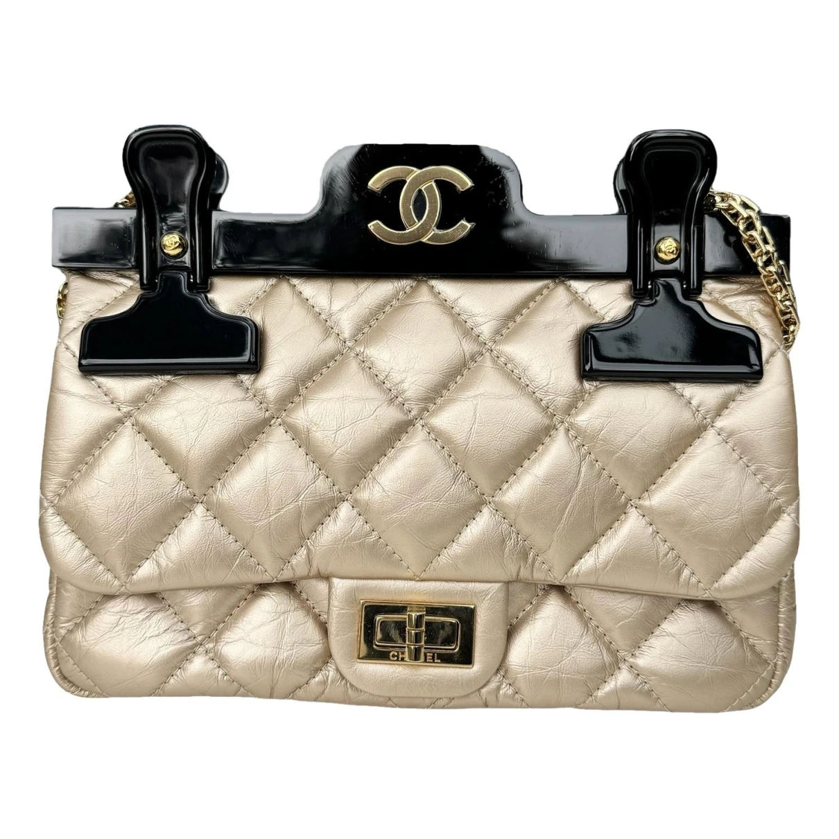 Pre-owned Chanel 2.55 Leather Crossbody Bag In Gold