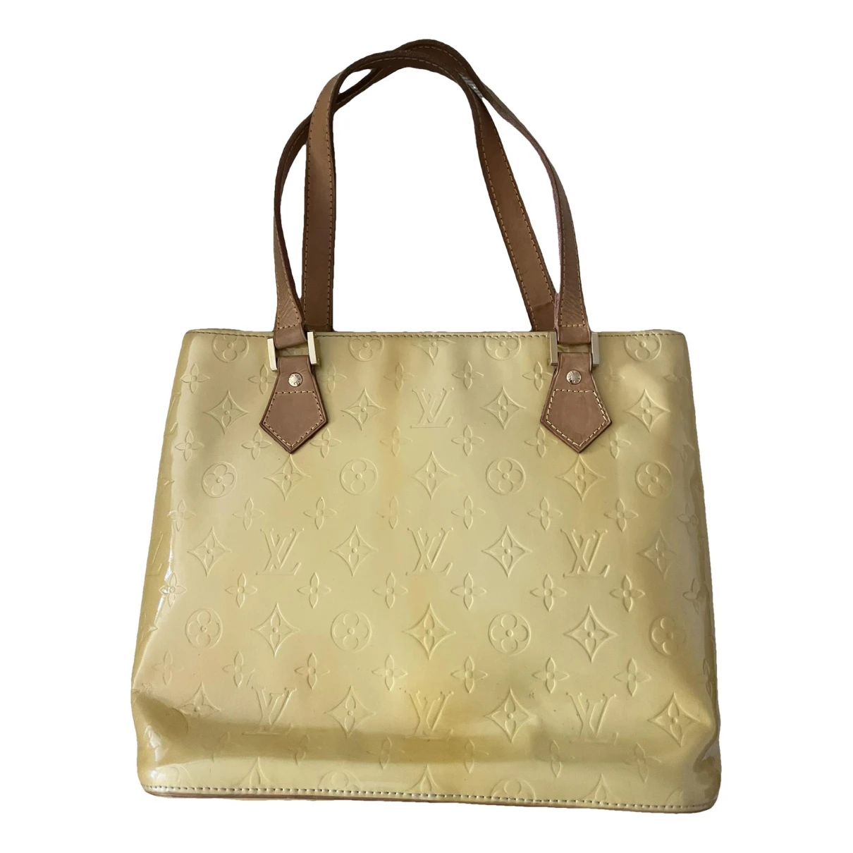 Pre-owned Louis Vuitton Houston Patent Leather Handbag In Yellow