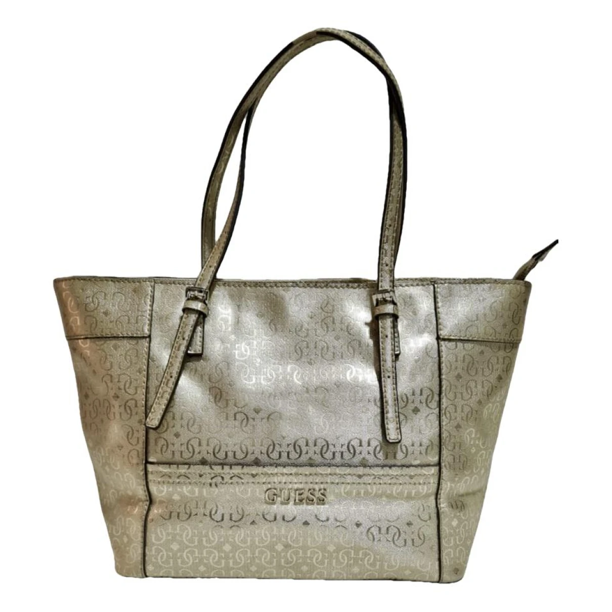 Pre-owned Guess Vegan Leather Tote In Gold