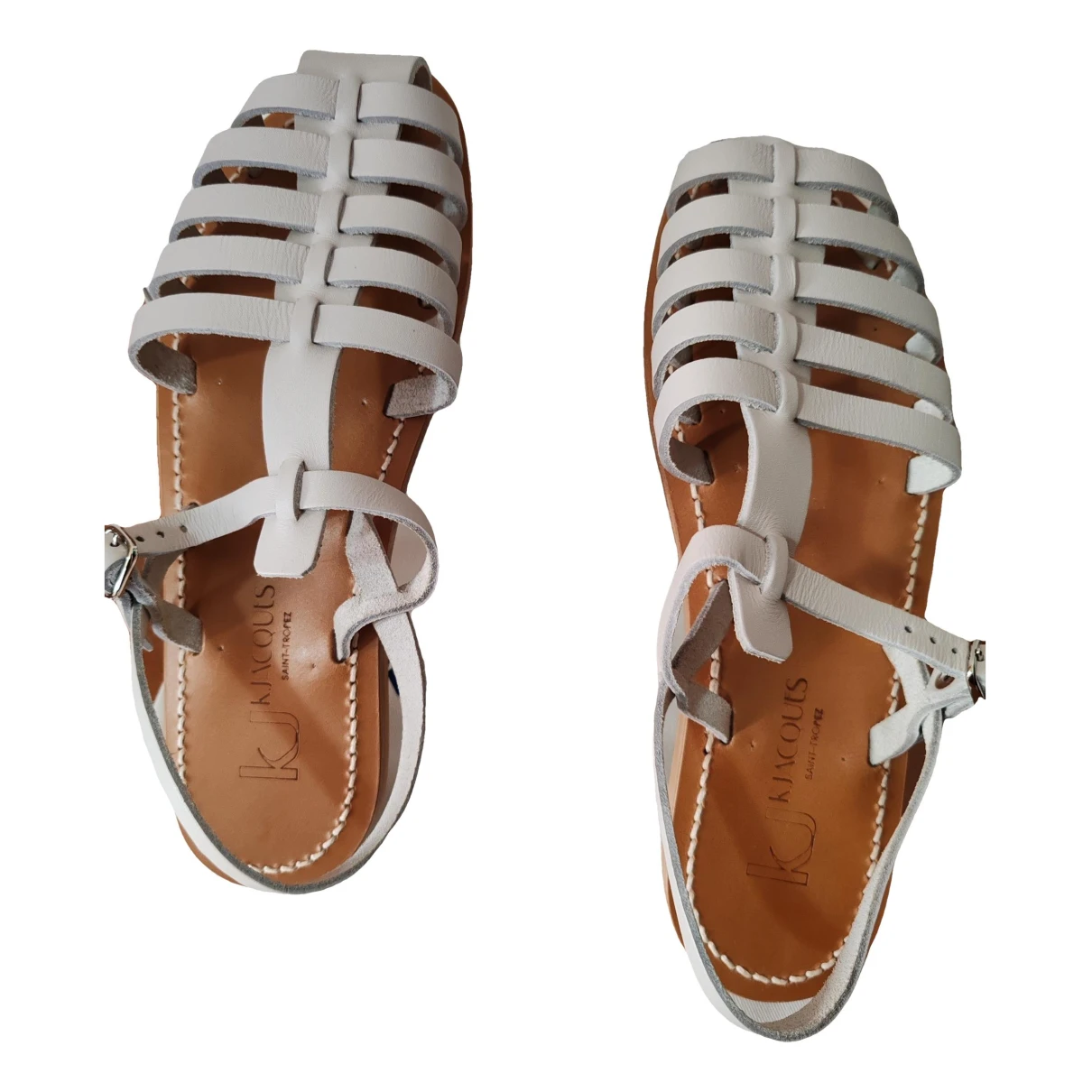 Pre-owned Kjacques Leather Mules In White