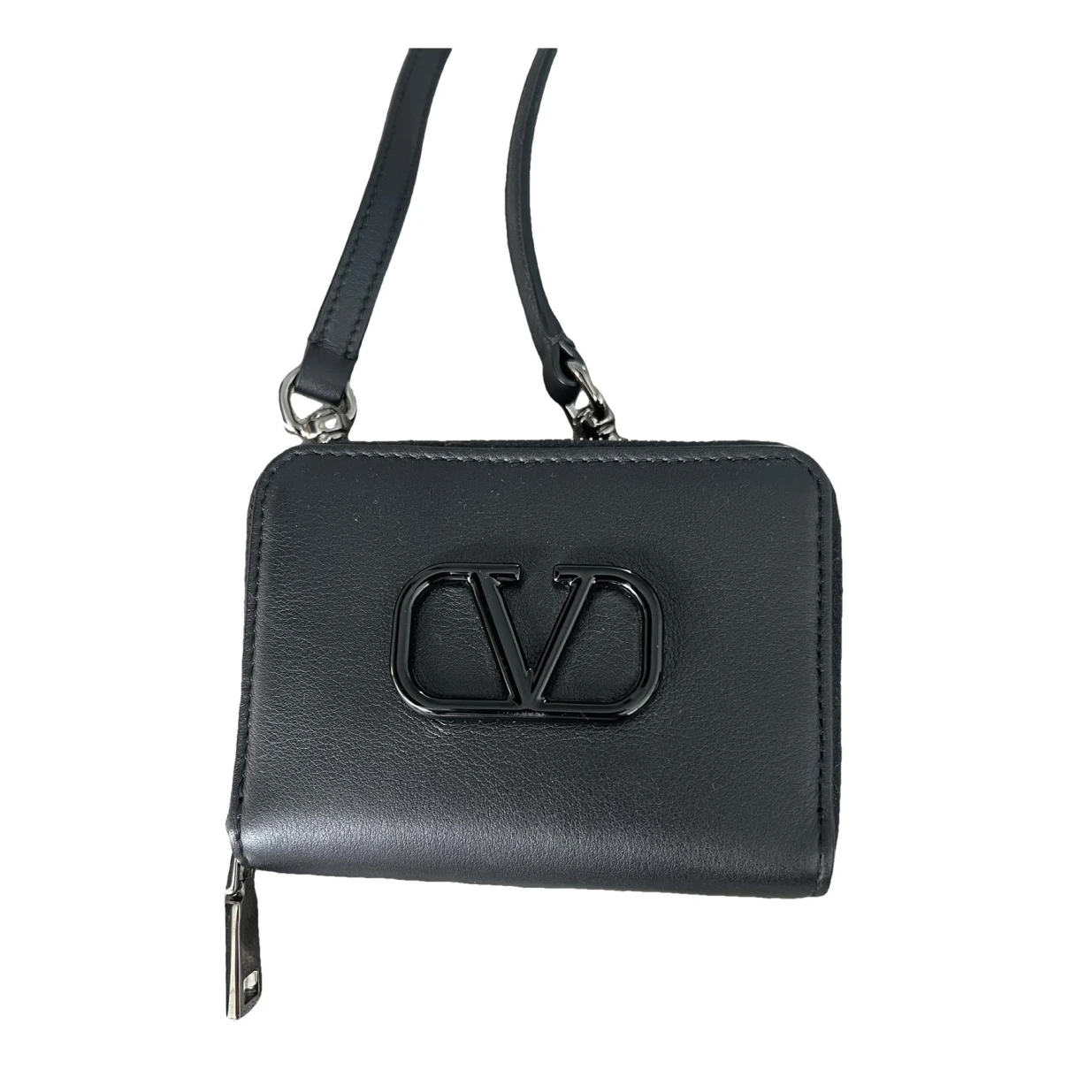 Pre-owned Valentino Garavani Vlogo Leather Wallet In Black