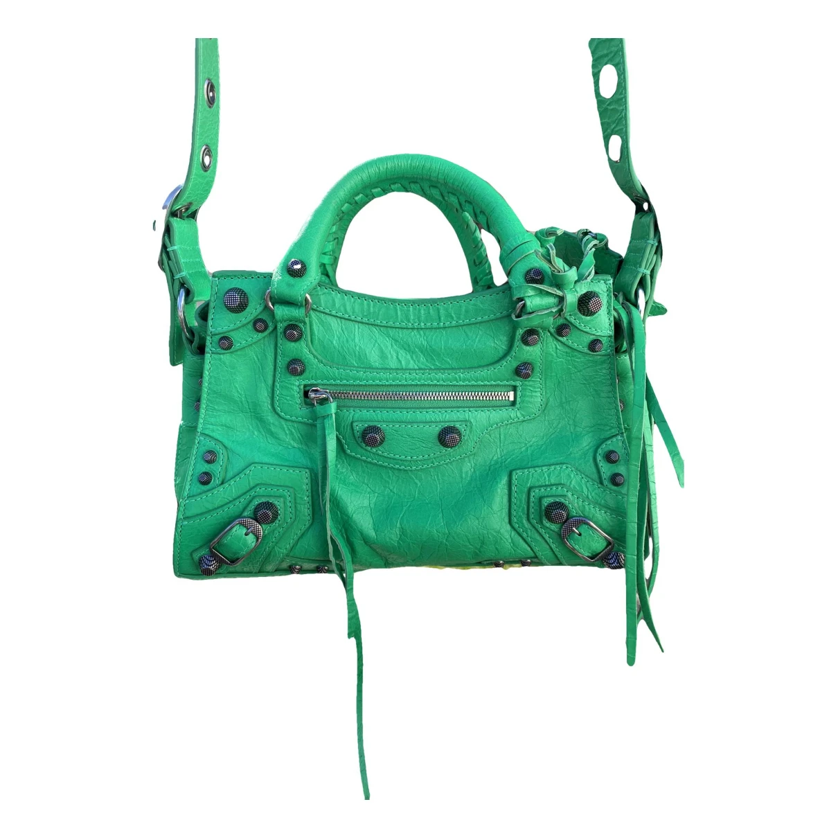 Pre-owned Balenciaga Neo Cagole City Leather Handbag In Green