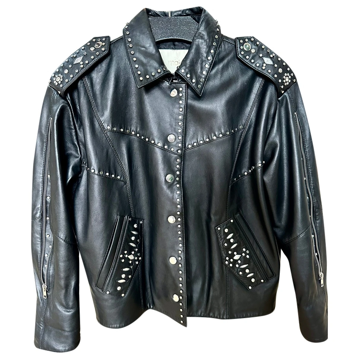 Pre-owned Maje Leather Blazer In Black