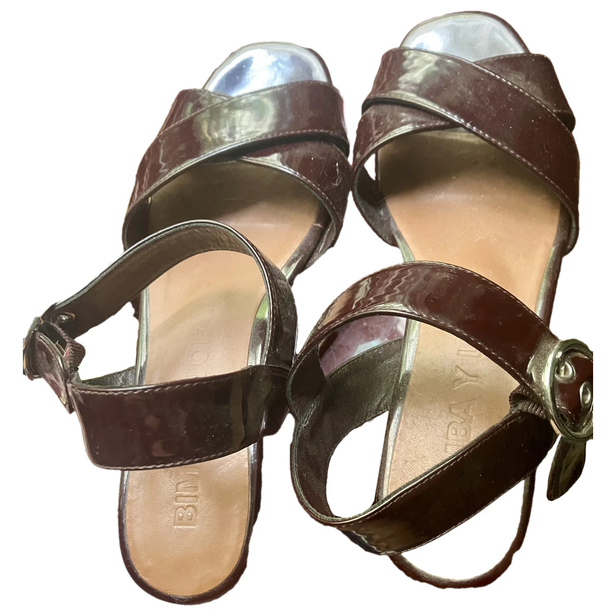 Pre-owned Bimba Y Lola Patent Leather Sandals In Burgundy