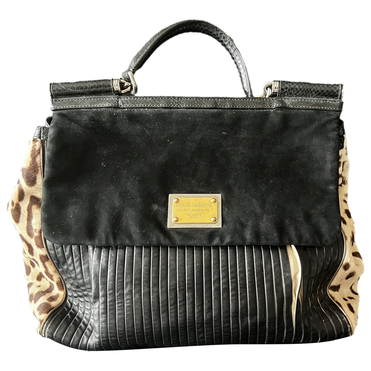 Pre-owned Dolce & Gabbana Sicily Leather Handbag In Black