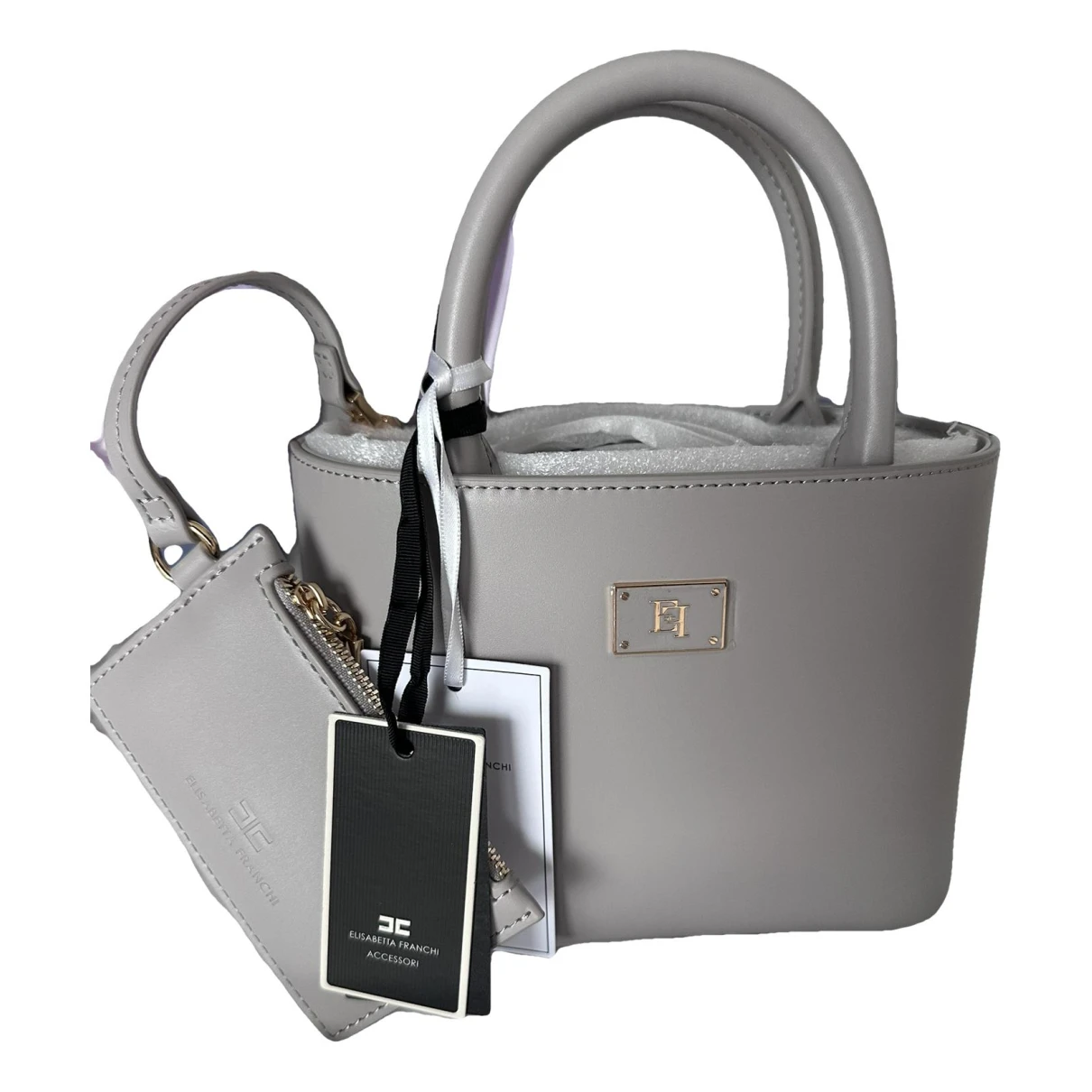Pre-owned Elisabetta Franchi Vegan Leather Handbag In Grey