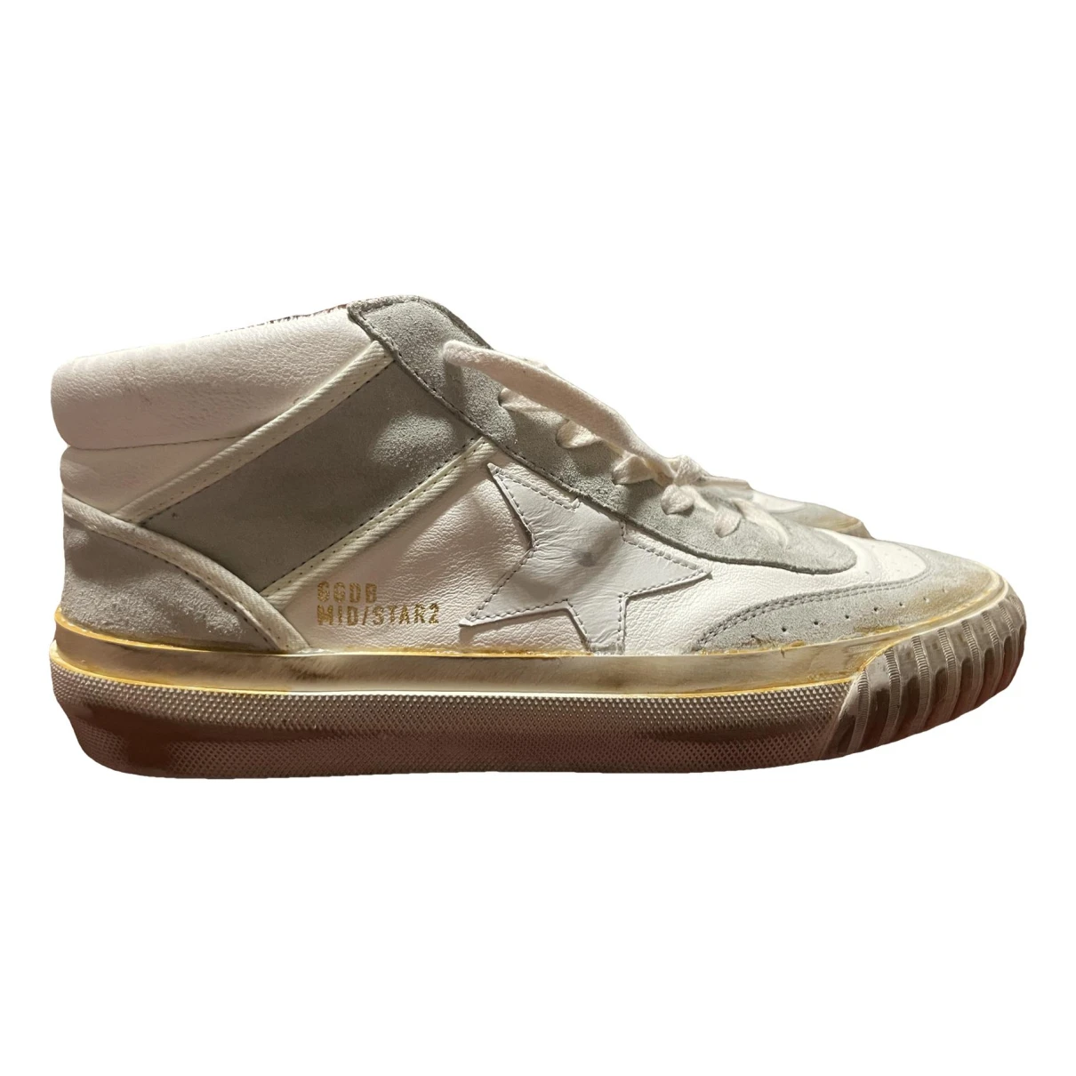 Pre-owned Golden Goose Mid Star Leather High Trainers In White