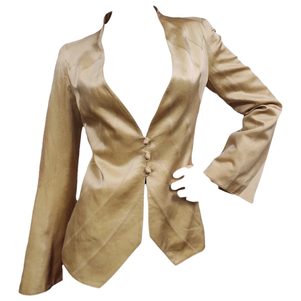 Pre-owned Jacques Fath Silk Blazer In Beige