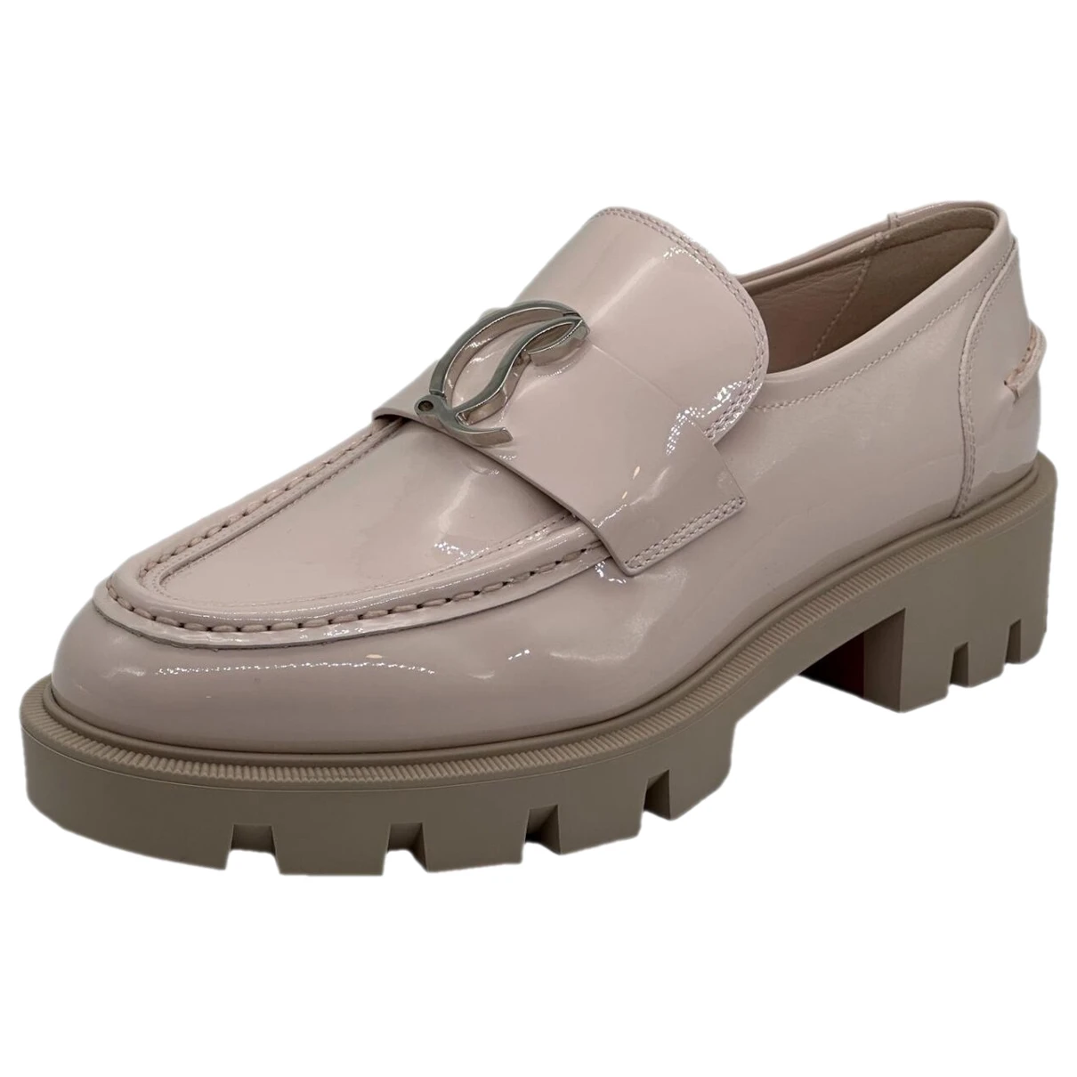 Pre-owned Christian Louboutin Patent Leather Flats In Beige