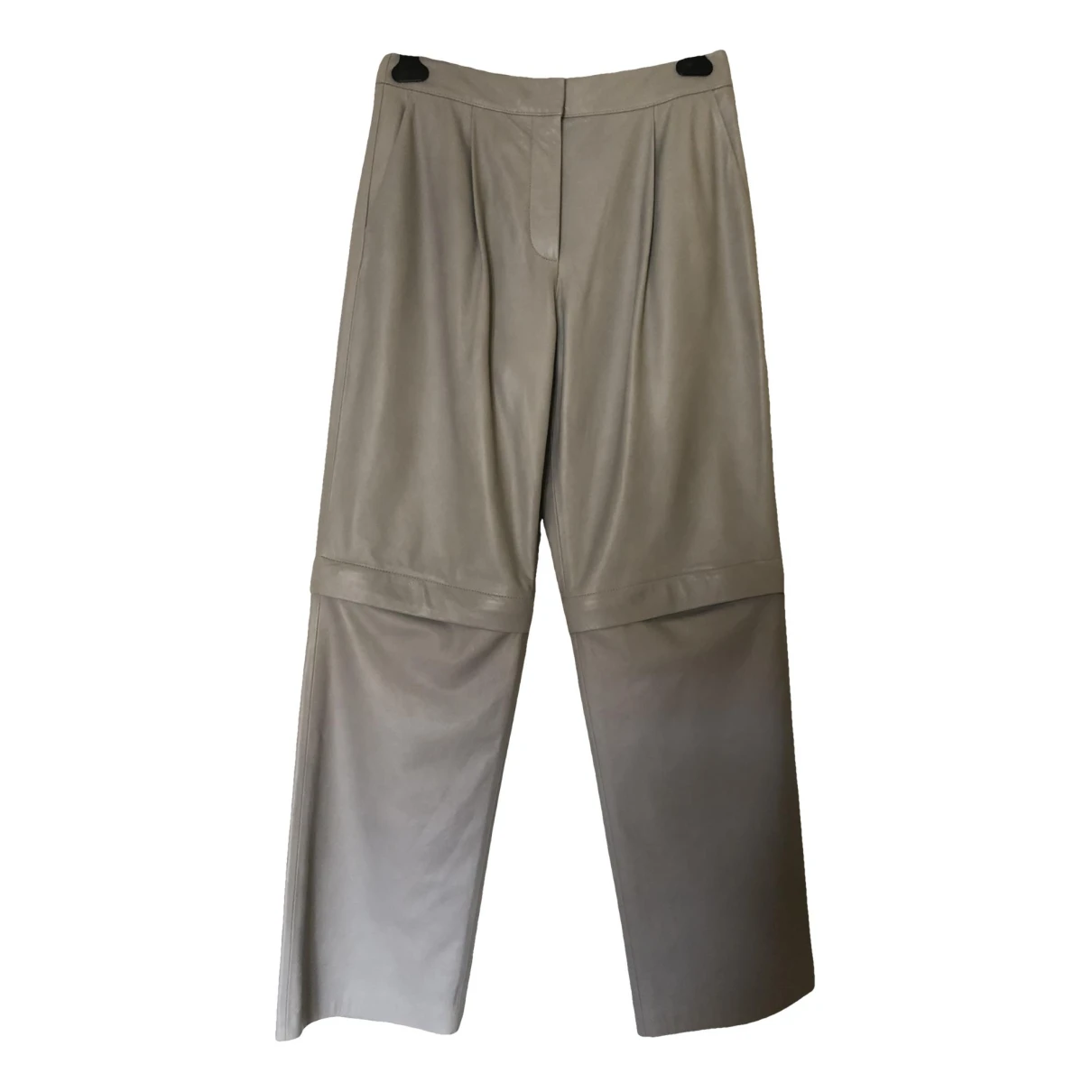 Pre-owned Max Mara Leather Trousers In Grey