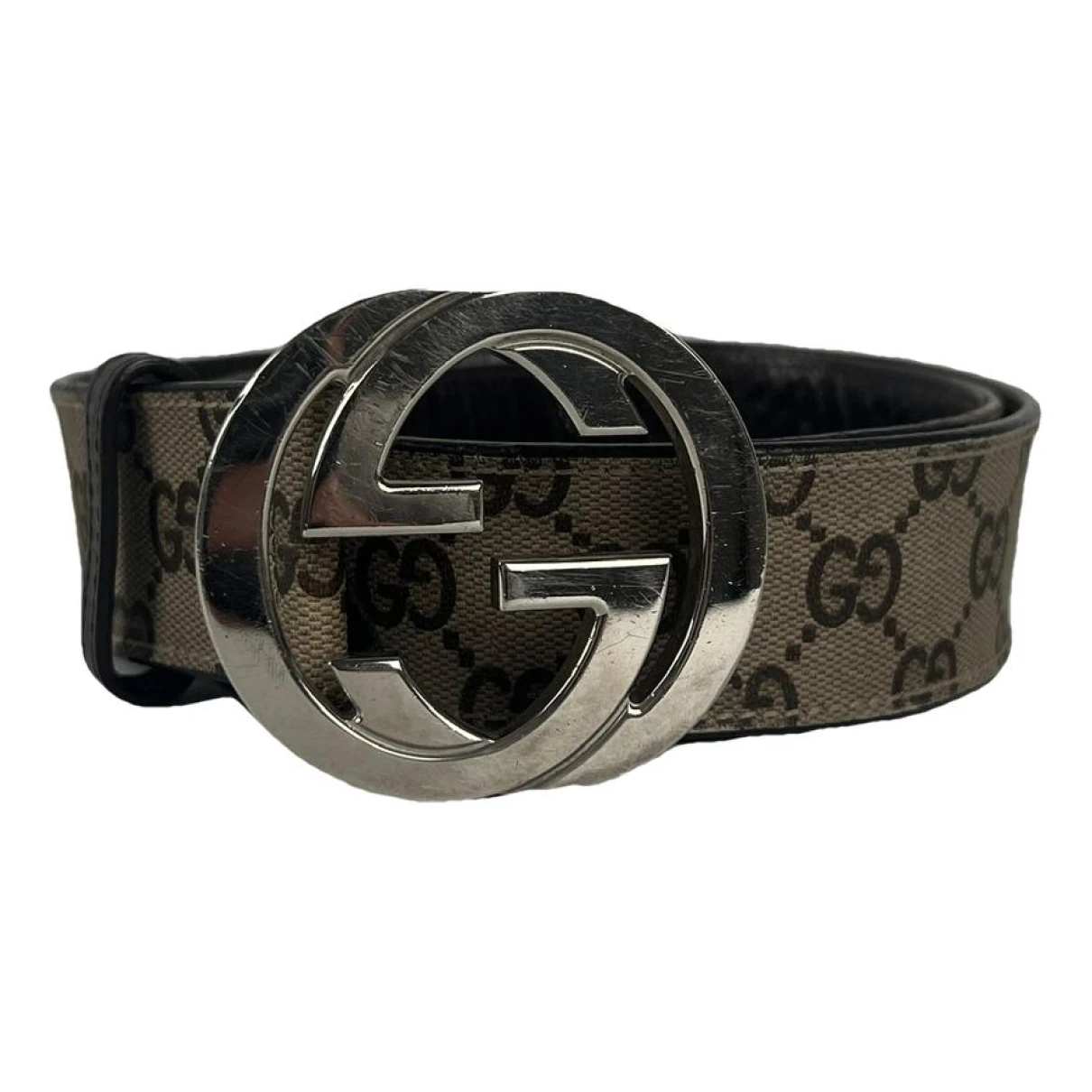 Pre-owned Gucci Gg Buckle Cloth Belt In Grey