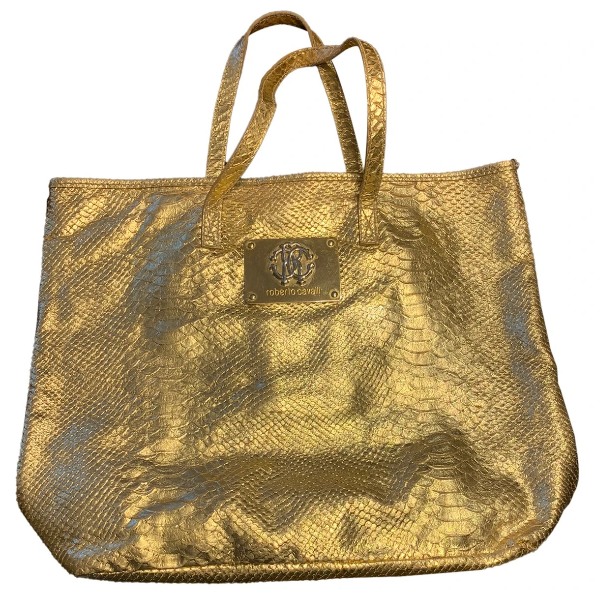 Pre-owned Roberto Cavalli Leather Handbag In Gold