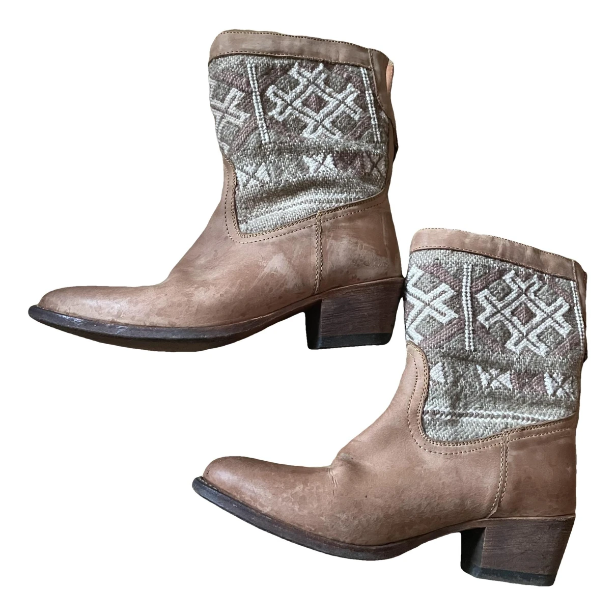 Pre-owned Cobra Society Leather Cowboy Boots In Beige