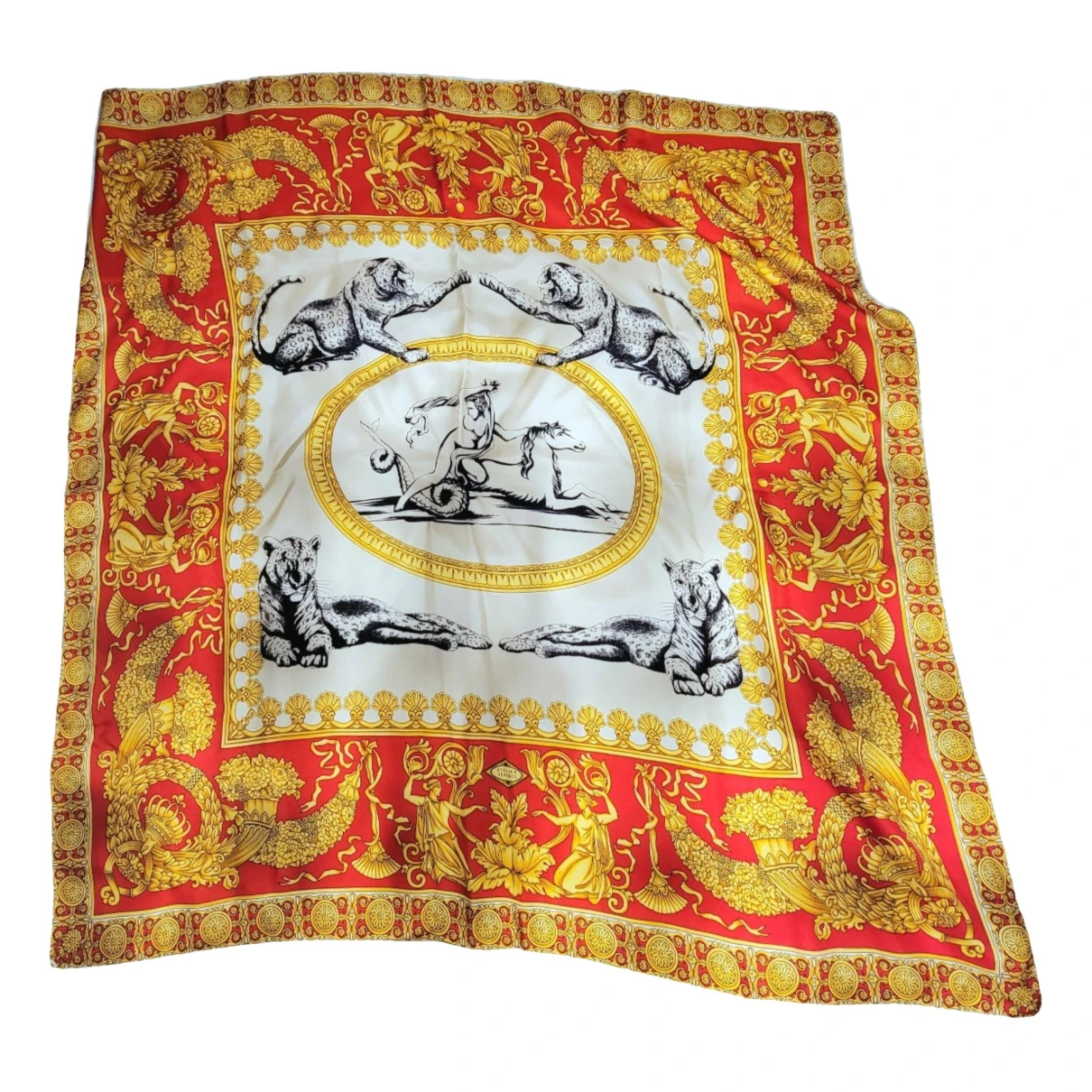Pre-owned Versace Silk Scarf In Red