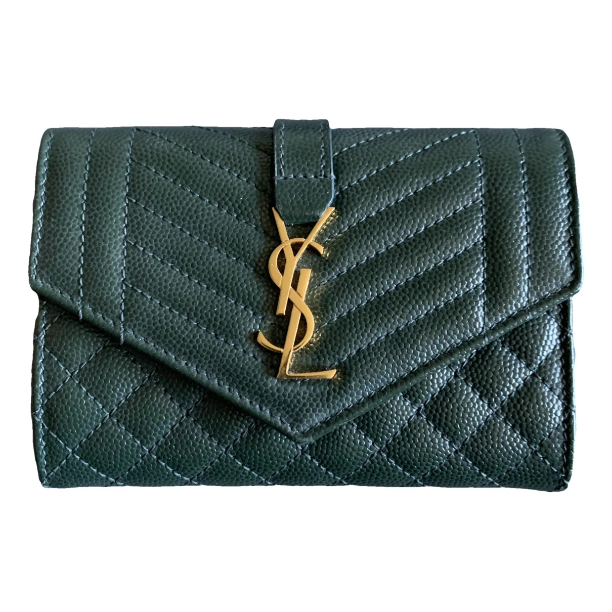 Pre-owned Saint Laurent Monogramme Leather Wallet In Green