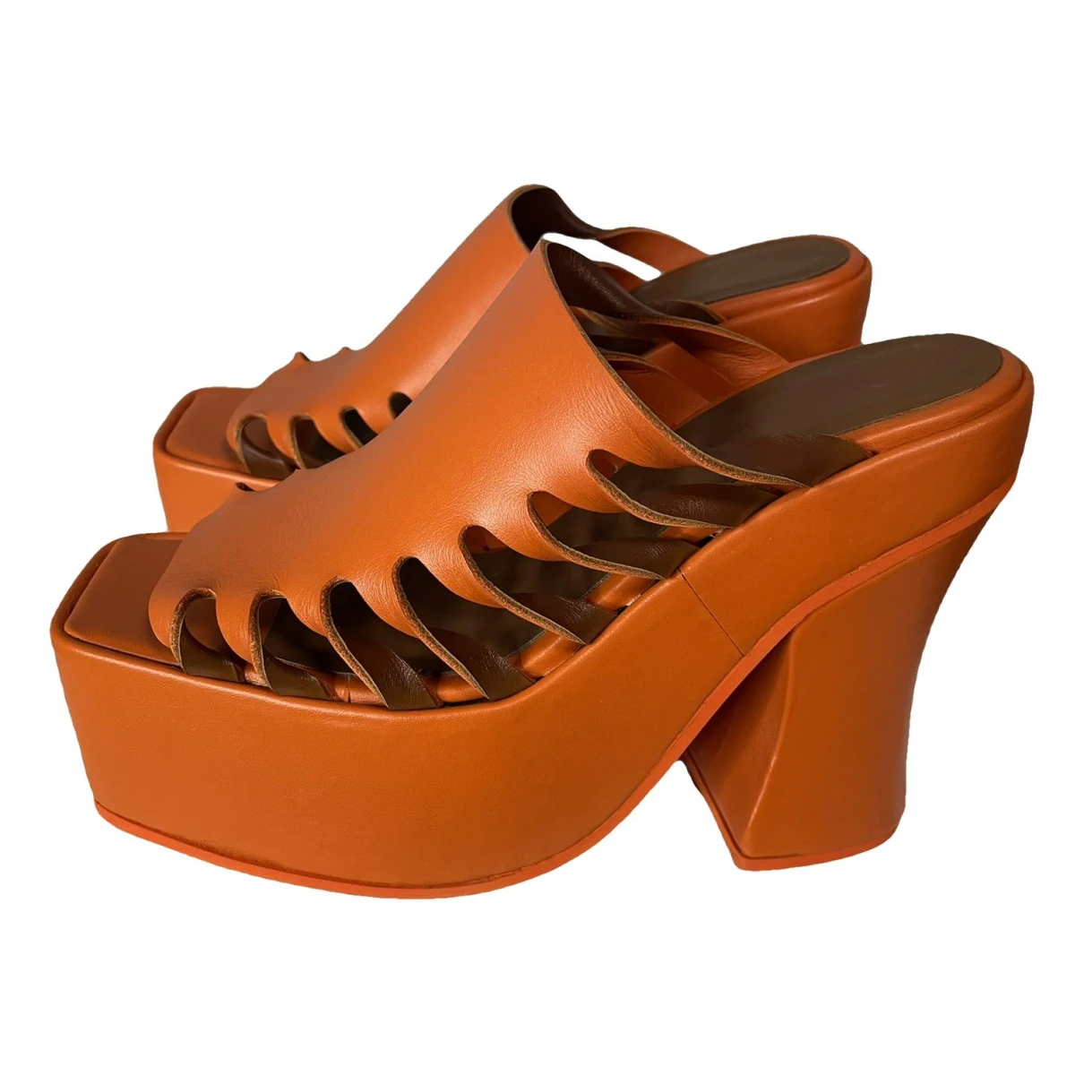 Pre-owned Eckhaus Latta Leather Heels In Orange