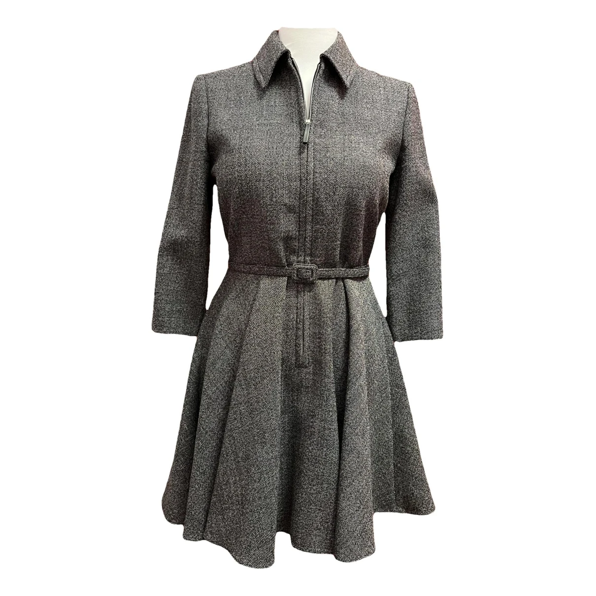 Pre-owned Dior Wool Mini Dress In Grey