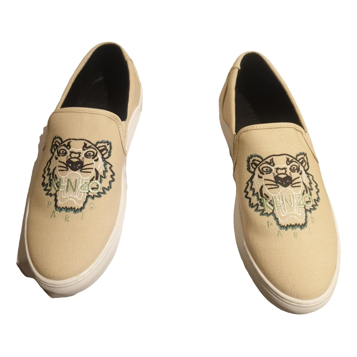 Pre-owned Kenzo Tiger Flats In Beige