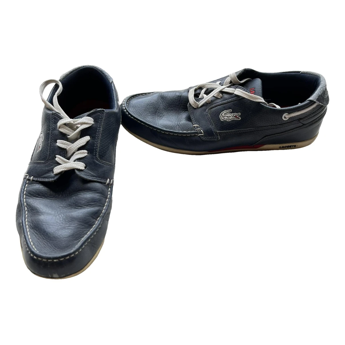 Pre-owned Lacoste Leather Flats In Navy