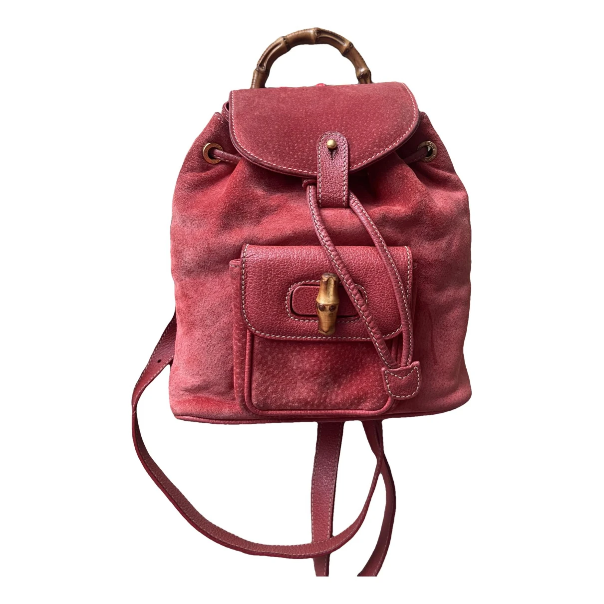 Pre-owned Gucci Bamboo Tassel Oval Backpack In Red