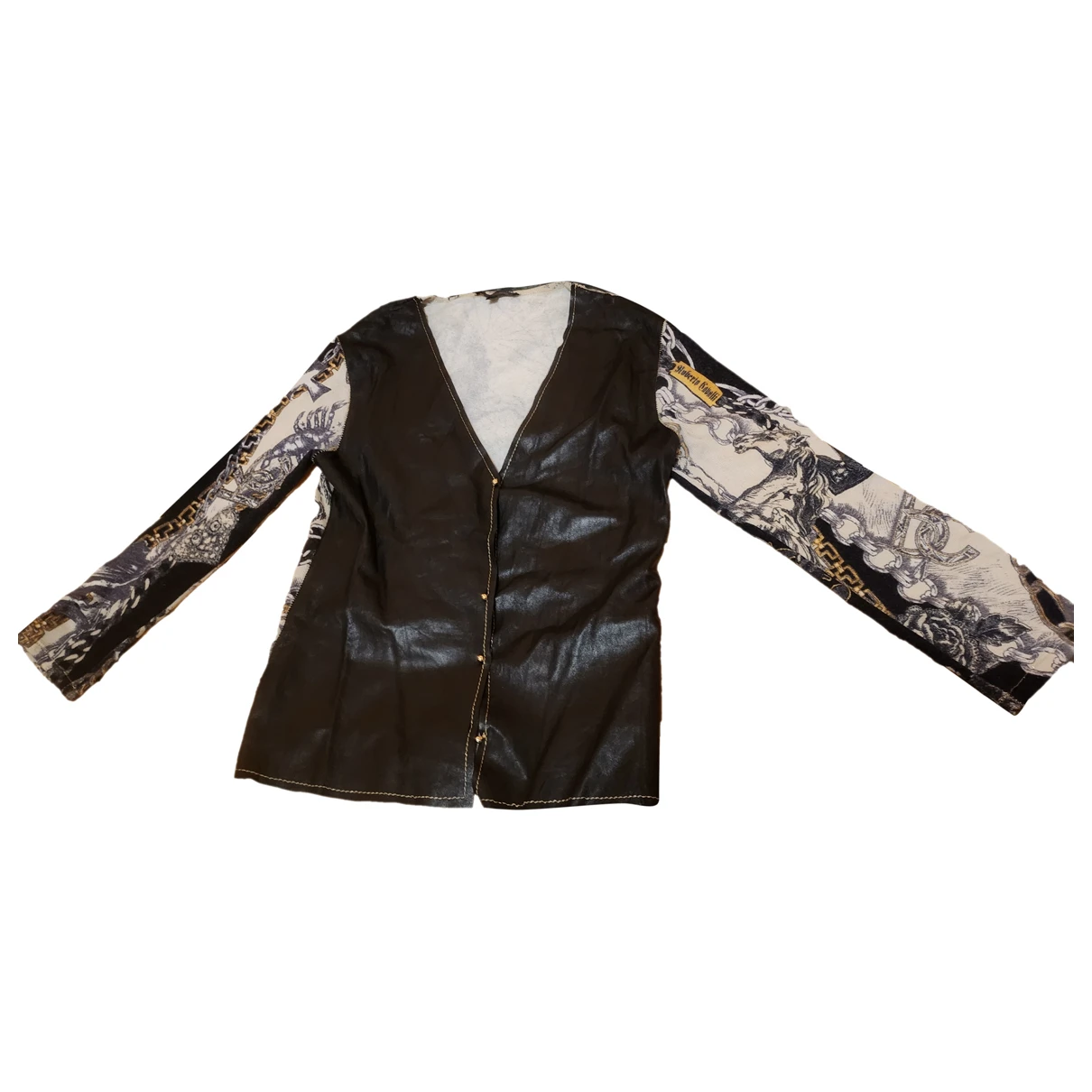 Pre-owned Roberto Cavalli Leather Cardigan In Black
