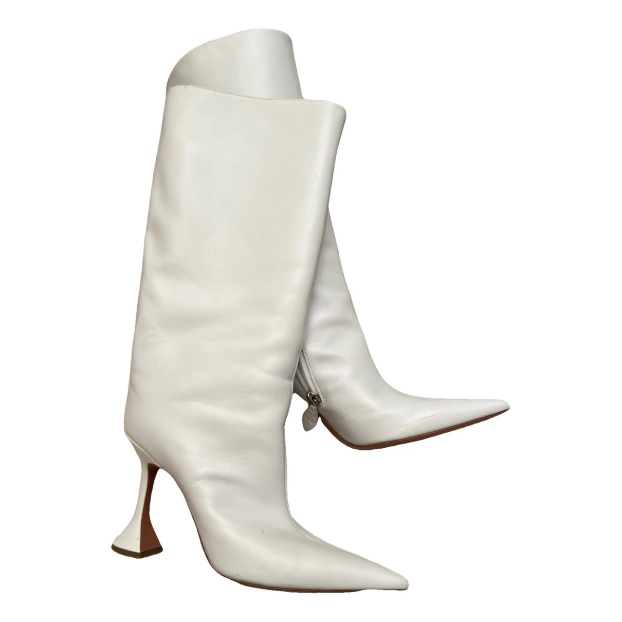 Pre-owned Amina Muaddi Leather Boots In White