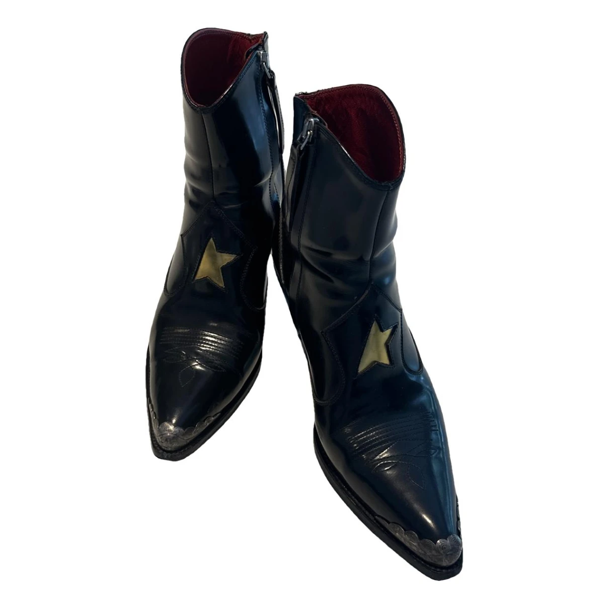 Pre-owned Golden Goose Santiago Leather Western Boots In Black