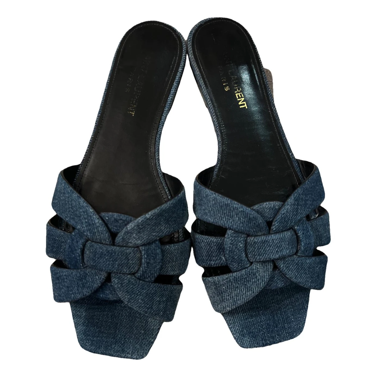 Pre-owned Saint Laurent Tribute Cloth Sandal In Blue