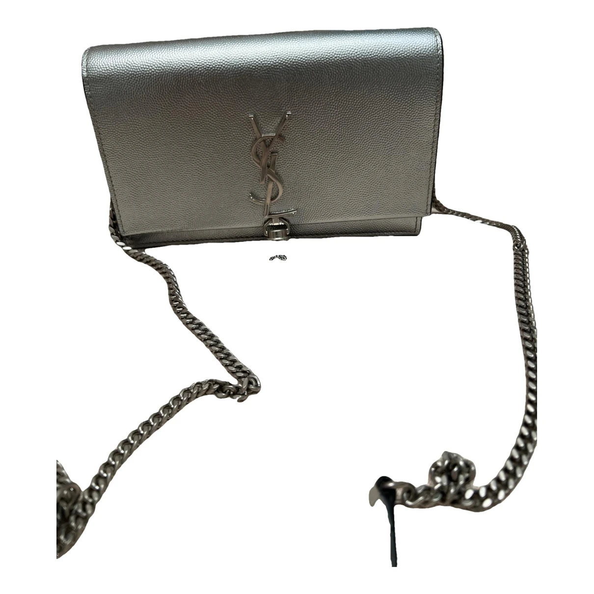 Pre-owned Saint Laurent Kate Monogramme Leather Clutch Bag In Silver