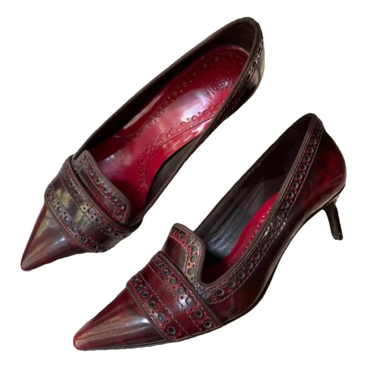 Pre-owned Tory Burch Leather Heels In Burgundy