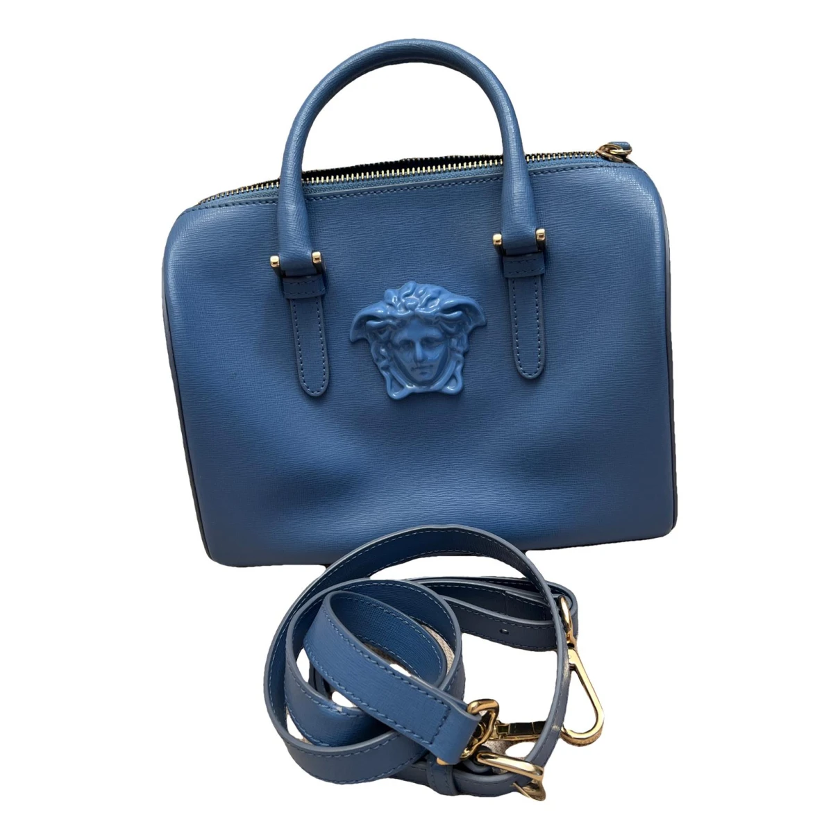 Pre-owned Versace La Medusa Leather Handbag In Blue