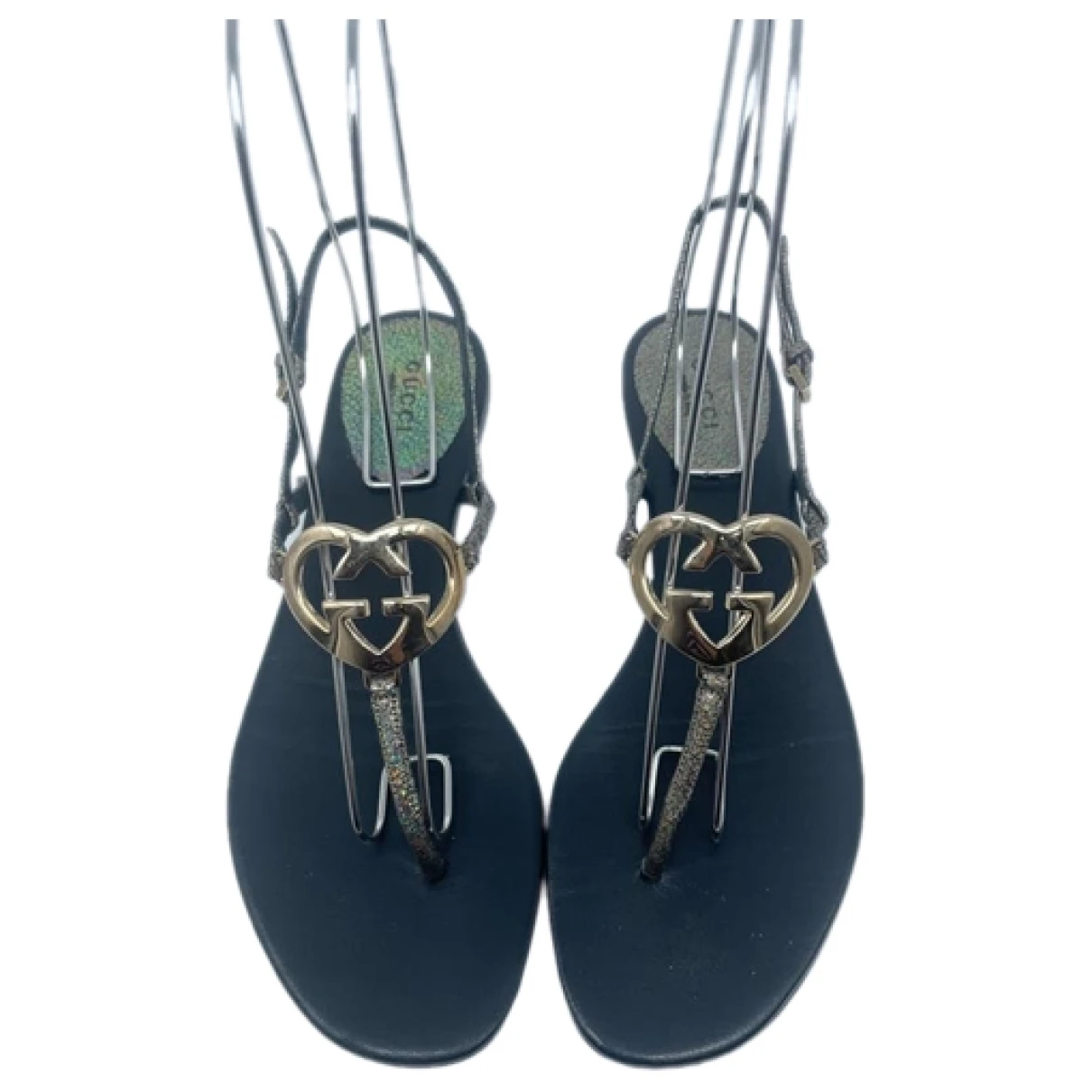 Pre-owned Gucci Double G Leather Sandal In Metallic