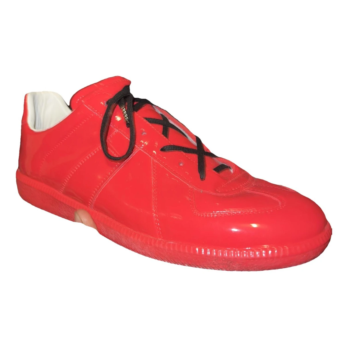 Pre-owned Maison Margiela Patent Leather Low Trainers In Red