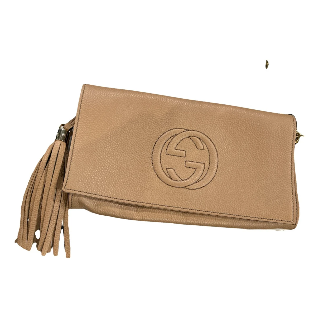 Pre-owned Gucci Soho Leather Clutch Bag In Beige