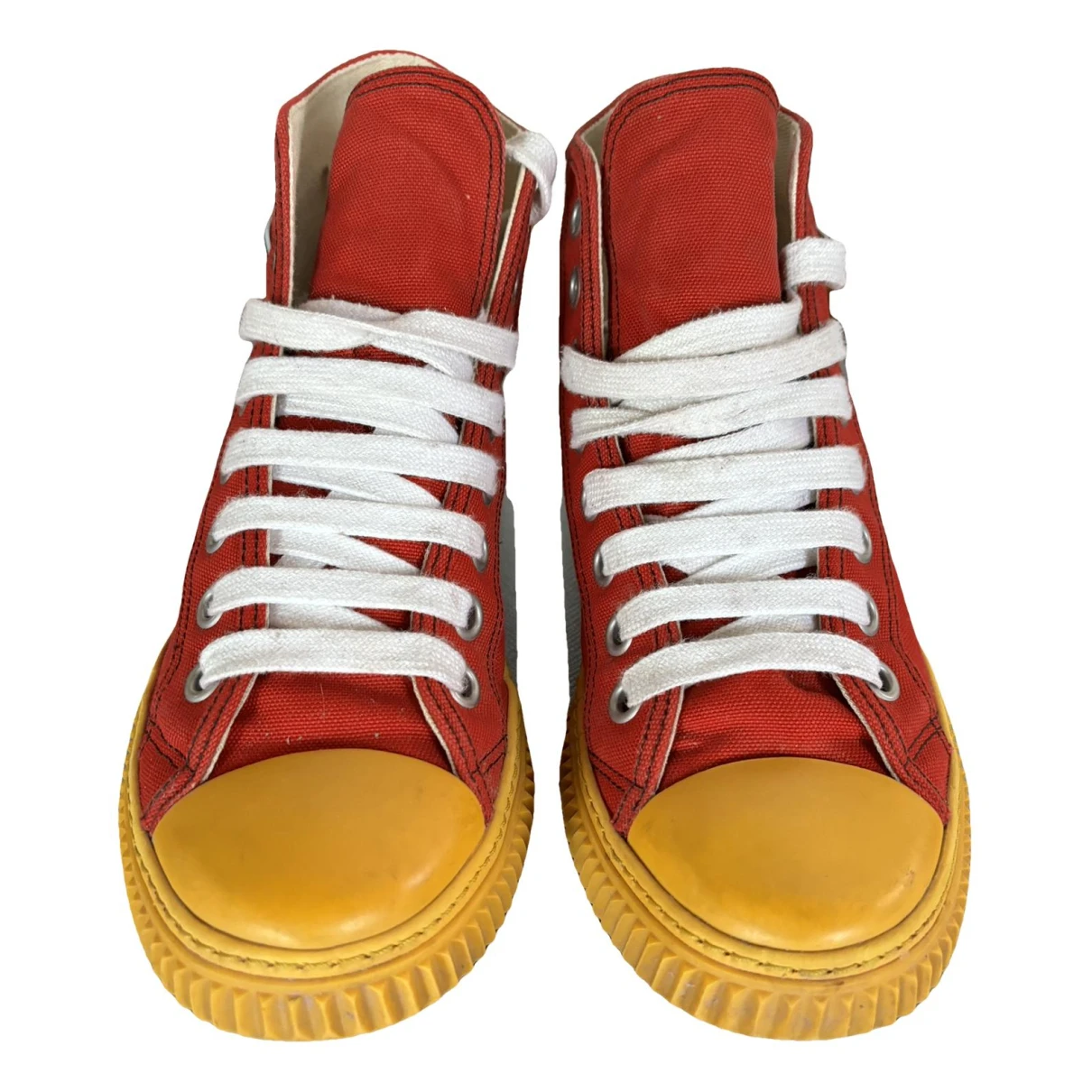 Pre-owned Prada Cloth High Trainers In Red