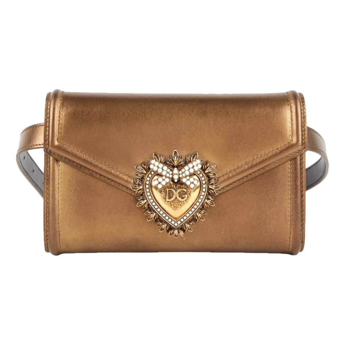 Pre-owned Dolce & Gabbana Devotion Leather Handbag In Gold