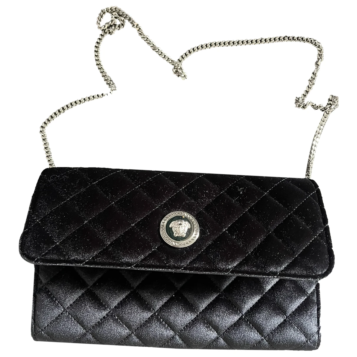 Pre-owned Versace La Medusa Velvet Clutch Bag In Black