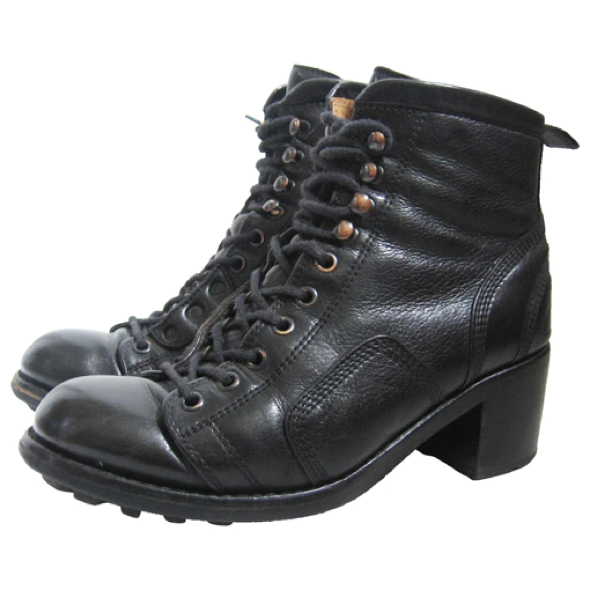 Pre-owned Free Lance Leather Biker Boots In Black