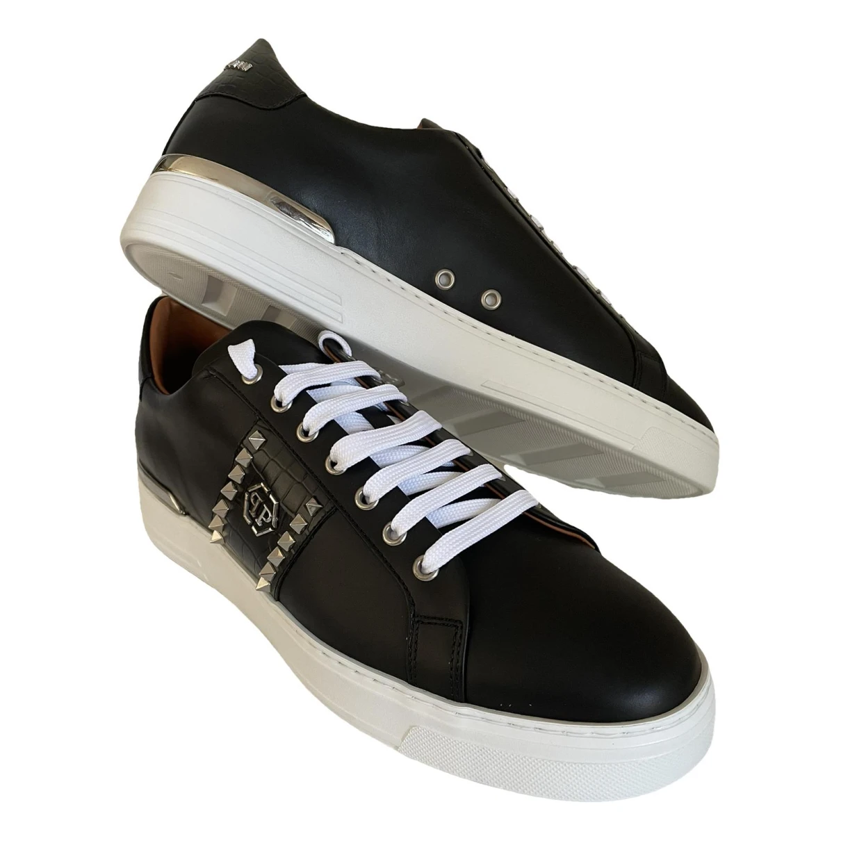 Pre-owned Philipp Plein Lo-top Leather Low Trainers In Black