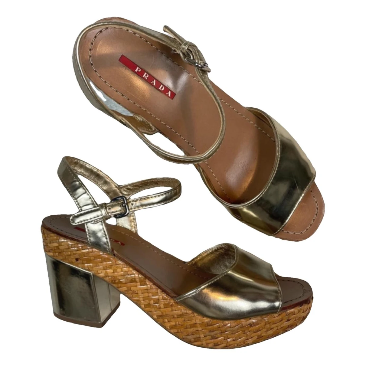 Pre-owned Prada Leather Sandal In Metallic