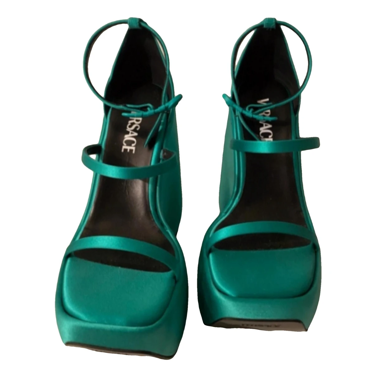 Pre-owned Versace Velvet Sandals In Green