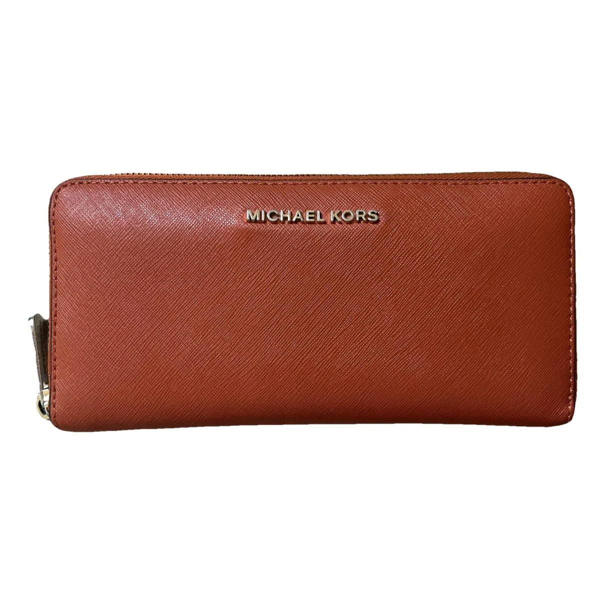 Pre-owned Michael Kors Vegan Leather Wallet In Orange