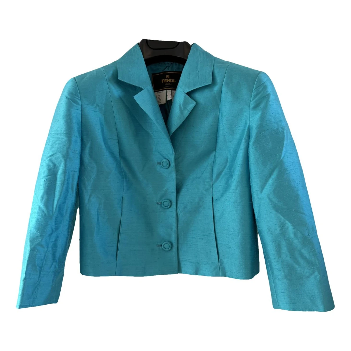 Pre-owned Fendi Silk Short Vest In Turquoise