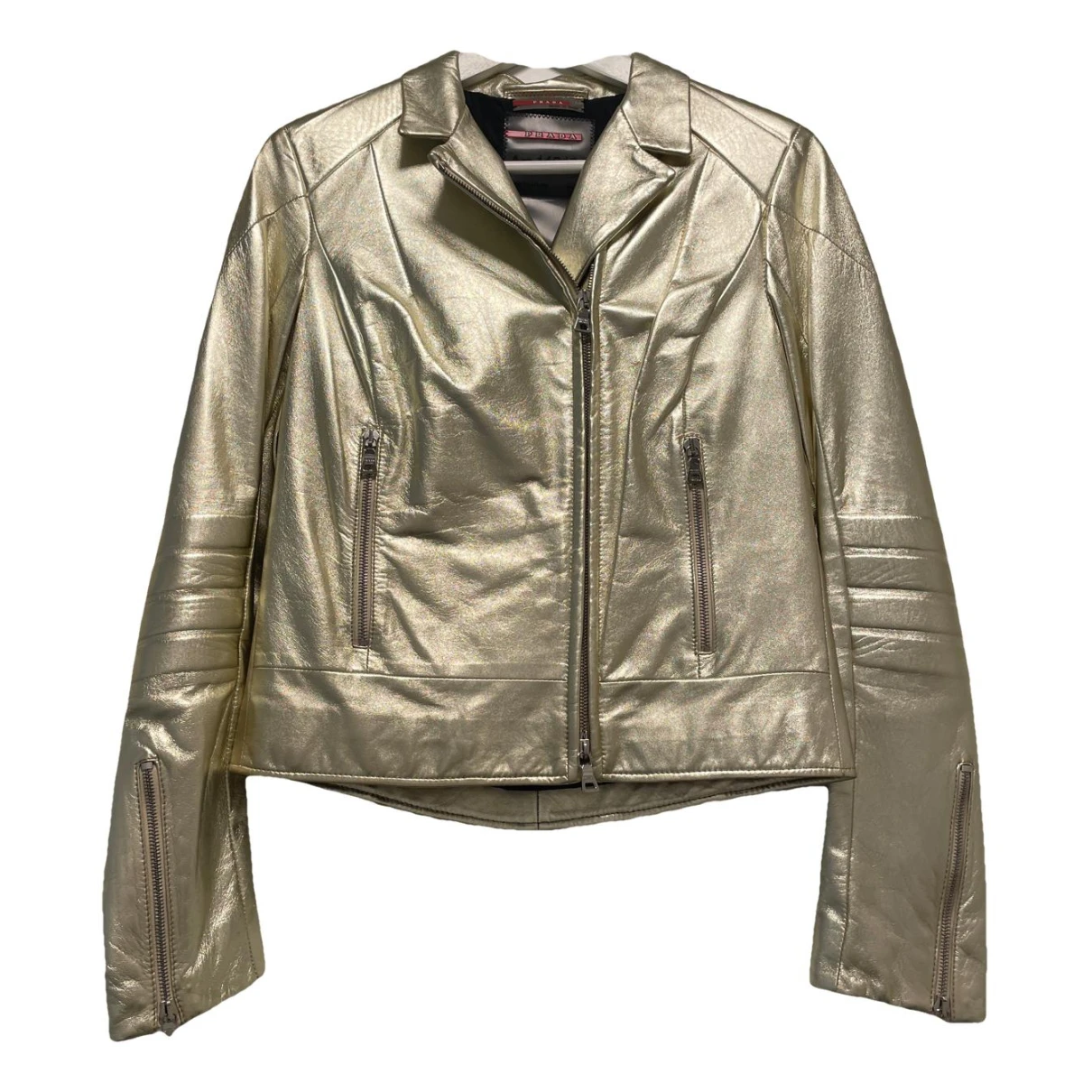 Pre-owned Prada Leather Jacket In Gold