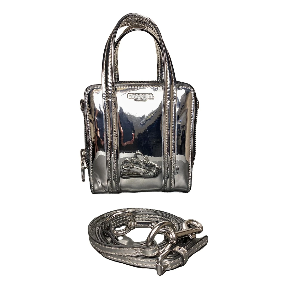 Pre-owned Essentiel Antwerp Vegan Leather Handbag In Silver