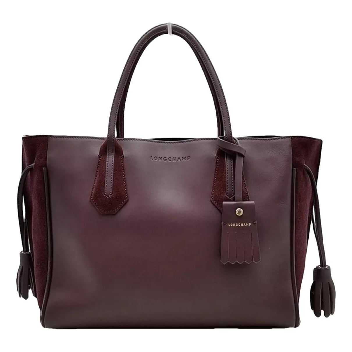 Pre-owned Longchamp Penelope Leather Tote In Burgundy