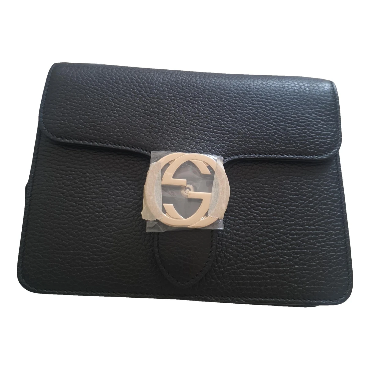 Pre-owned Gucci Interlocking Leather Clutch Bag In Black